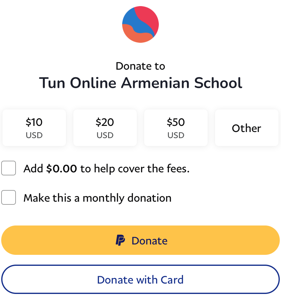 Paypal Donation_Tun Online Armenian School